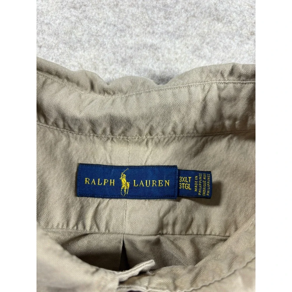 Polo Ralph Lauren Mens 3XLT Tan Khaki Cotton Button Down Shirt Long Sleeve Pony